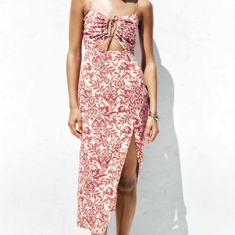 Zara Red and White Floral Midi Dress
